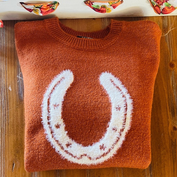 Wrangler Retro Horseshoe Crewneck Sweater Western NFR Fall Rodeo Country Medium - Picture 4 of 6